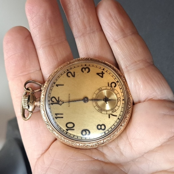 Antique 1920 Longines Gold Filled 15 Jewel Open Pocket Watch Running - Picture 1 of 14